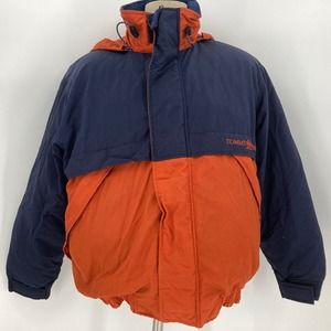 VTG Tommy Hilfiger Mens Blue Orange Hooded Jacket Size Medium Zip Up Lined
